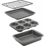 GoodCook 4-Piece Nonstick Steel Toaster Oven Set with Sheet Pan, Rack, Cake Pan, and Muffin Pan, Gray, 4-Piece Set Distributes Heat Evenly, Nonstick Coating, Dishwasher-Safe
