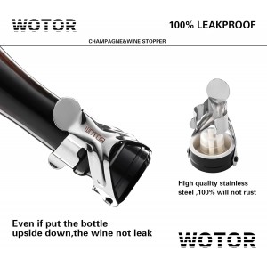 WOTOR Champagne&Wine Bottle Stoppers Stainless Steel with Food Grade Silicone, Leak Proof Keep Fresh Reusable Saver, Cork Suitable for Wine, Champagne, Cava, Prosecco and Sparkling (6 Pack Silver）