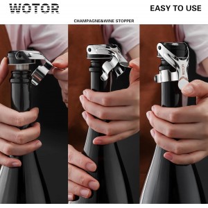 WOTOR Champagne&Wine Bottle Stoppers Stainless Steel with Food Grade Silicone, Leak Proof Keep Fresh Reusable Saver, Cork Suitable for Wine, Champagne, Cava, Prosecco and Sparkling (6 Pack Silver）