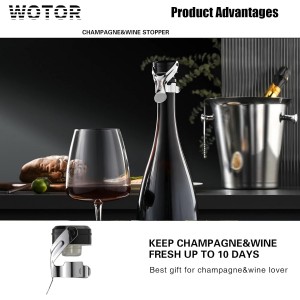 WOTOR Champagne&Wine Bottle Stoppers Stainless Steel with Food Grade Silicone, Leak Proof Keep Fresh Reusable Saver, Cork Suitable for Wine, Champagne, Cava, Prosecco and Sparkling (6 Pack Silver）