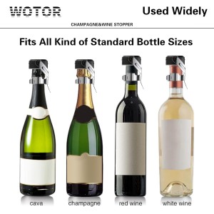 WOTOR Champagne&Wine Bottle Stoppers Stainless Steel with Food Grade Silicone, Leak Proof Keep Fresh Reusable Saver, Cork Suitable for Wine, Champagne, Cava, Prosecco and Sparkling (6 Pack Silver）