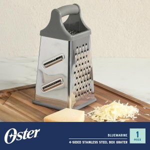 Oster Bluemarine 9-Inch 4-Sided Box Grater – Stainless Steel Cheese and Vegetable Grater, Kitchen Tool for Shredding, Slicing, Grating, Blue/Grey Handle