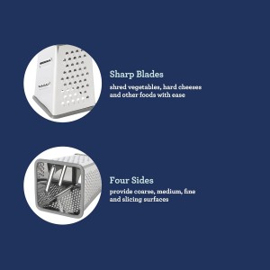 Oster Bluemarine 9-Inch 4-Sided Box Grater – Stainless Steel Cheese and Vegetable Grater, Kitchen Tool for Shredding, Slicing, Grating, Blue/Grey Handle