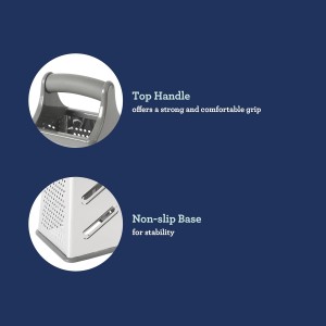 Oster Bluemarine 9-Inch 4-Sided Box Grater – Stainless Steel Cheese and Vegetable Grater, Kitchen Tool for Shredding, Slicing, Grating, Blue/Grey Handle