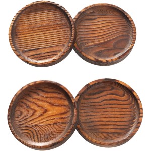 Wooden Coasters for Drinks - Natural Wood Drink Coaster Set for Drinking Glasses, Tabletop Protection for Any Table Type, Set of 4-4.3 Inches (No Holder)