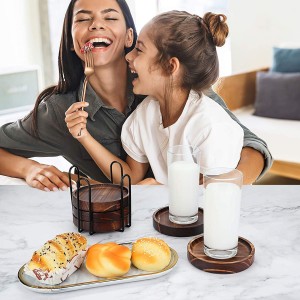 Wooden Coasters for Drinks - Natural Wood Drink Coaster Set for Drinking Glasses, Tabletop Protection for Any Table Type, Set of 4-4.3 Inches (No Holder)