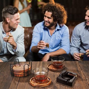 Wooden Coasters for Drinks - Natural Wood Drink Coaster Set for Drinking Glasses, Tabletop Protection for Any Table Type, Set of 4-4.3 Inches (No Holder)