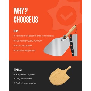 Pizza Peel Aluminum Pizza Spatula, Mooues 12 inch Metal Pizza Paddle(12