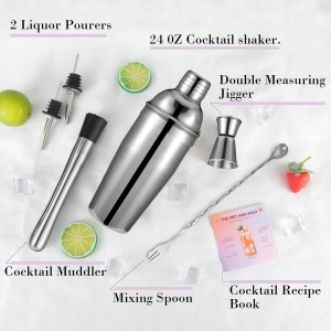 Cocktail Shaker Set, 6-Piece 18/8 Food-Grade Stainless Steel Mixology Bartender Kit - Premium Bar Tools with Muddler, Jigger, Spoon & Pourers - Rust-Proof, Leak-Proof & Dishwasher Safe Gift for Men