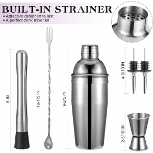 Cocktail Shaker Set, 6-Piece 18/8 Food-Grade Stainless Steel Mixology Bartender Kit - Premium Bar Tools with Muddler, Jigger, Spoon & Pourers - Rust-Proof, Leak-Proof & Dishwasher Safe Gift for Men