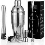 Cocktail Shaker Set, 6-Piece 18/8 Food-Grade Stainless Steel Mixology Bartender Kit - Premium Bar Tools with Muddler, Jigger, Spoon & Pourers - Rust-Proof, Leak-Proof & Dishwasher Safe Gift for Men