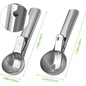 2 Pcs Stainless Steel Ice Cream Scoop, Heavy Duty Ice Cream Scooper with Trigger Metal Icecream Scoop Spoon for Fruit Scoop, Sundaes, Sorbet, Icecream (Silver)