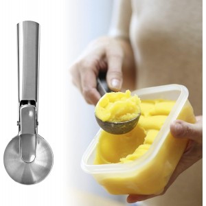 2 Pcs Stainless Steel Ice Cream Scoop, Heavy Duty Ice Cream Scooper with Trigger Metal Icecream Scoop Spoon for Fruit Scoop, Sundaes, Sorbet, Icecream (Silver)