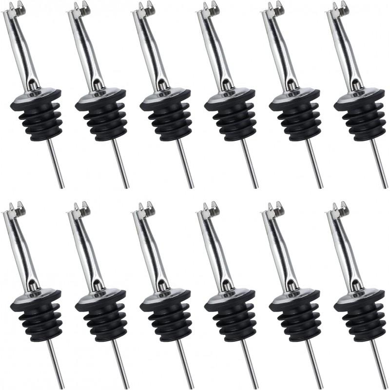 12PCS Stainless Steel Bottle Pourers, Liquor Pour Spouts Set with Flip Top for About 3/4