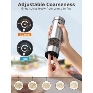 innhom Electric Salt Grinder Pepper Grinder Battery Operated Stainless Steel Pepper Mill Automatic Salt and Pepper Grinder with Adjustable Coarseness, 1 Pack
