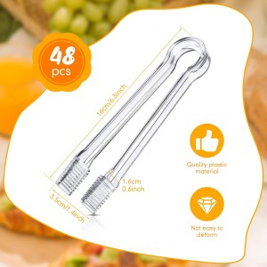 Nuogo 48 Pcs Plastic Buffet Serving Tongs 6.3 Inch One-off Clear Kitchen Tongs Mini Serving Utensils for Food Ice Salad Buffet Barbecue Cookies Tea Coffee Appetizers Party Supplies