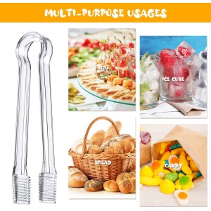 Nuogo 48 Pcs Plastic Buffet Serving Tongs 6.3 Inch One-off Clear Kitchen Tongs Mini Serving Utensils for Food Ice Salad Buffet Barbecue Cookies Tea Coffee Appetizers Party Supplies