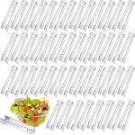 Nuogo 48 Pcs Plastic Buffet Serving Tongs 6.3 Inch One-off Clear Kitchen Tongs Mini Serving Utensils for Food Ice Salad Buffet Barbecue Cookies Tea Coffee Appetizers Party Supplies