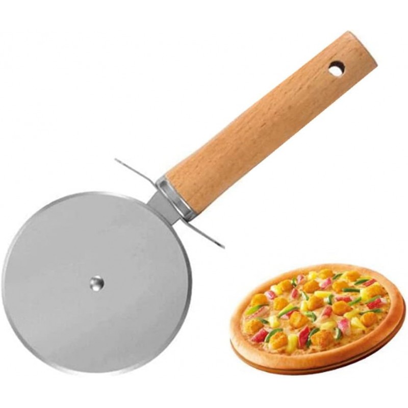 Larger Pizza Cutter Wheel with 3.54'' Stainless Steel Wheel, Pizza Slicer with Non-Slip Wooden Handle, Pizza Wheel for Pies Waffle Bread Dough Cookies Cake Pie Server