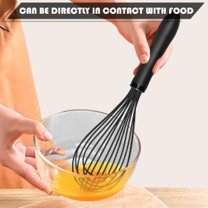 TEEVEA Silicone Whisk Stainless Steel Heat Resistant Non Scratch Kitchen Cooking Utensil for Blending Whisking Beating Frothing Stirring 11 Inch Black