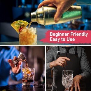 24oz Cocktail Shaker Set Martini Shaker Set Bartender Set with Margarita Mixer Drink Shaker, Measuring Jigger and Mixing Spoon - Professional 18/8 Stainless Steel Bar Tools for Mixed Drinks