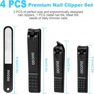 DUCOO Nail Clipper Set, 4 PCS Ultra Sharp Nail Clippers for Men, Women, Adults Toenail Fingernail Clippers, Stainless Steel Nail Cutter & File, Black