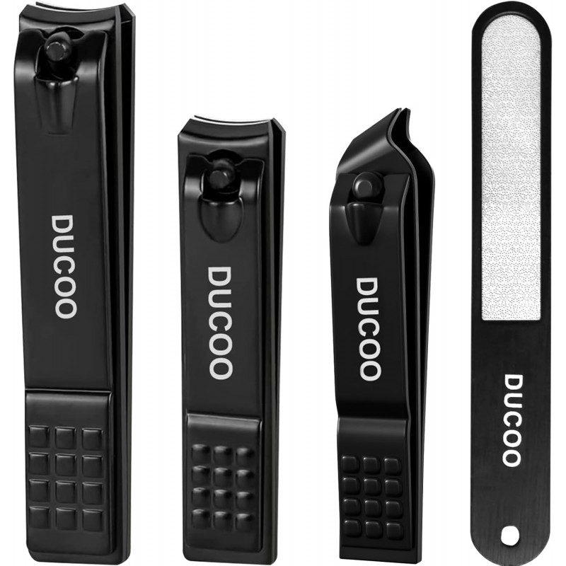 DUCOO Nail Clipper Set, 4 PCS Ultra Sharp Nail Clippers for Men, Women, Adults Toenail Fingernail Clippers, Stainless Steel Nail Cutter & File, Black