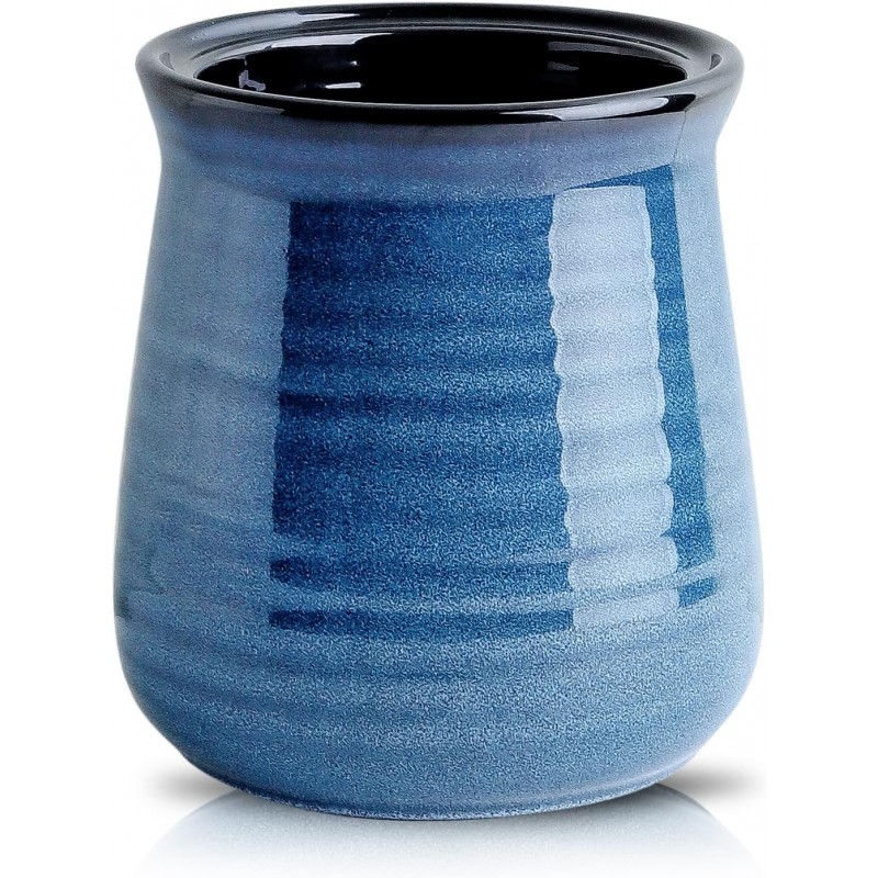 HASENSE Utensil Holder for Kitchen Counter 7.1” Cooking Utensil Crock for Countertop, Blue Ceramic Stable Utensil Organizer Caddy with Reactive Glaze for Spatula and Spoon, Dishwasher Safe