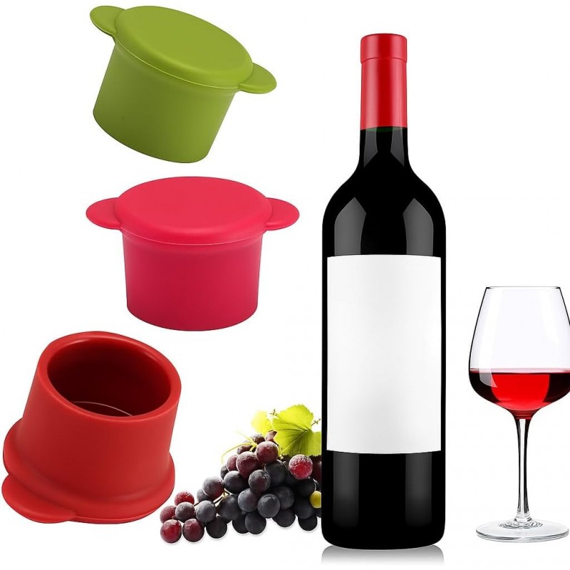 Wine Bottle Caps - Silicone Bottle Covers - Air-Tight Vacuum Seal - Wine Gifts for Women - Set of 4