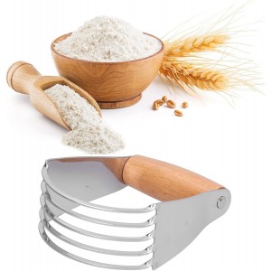 Dough Blender, Stainless Steel Pastry Cutter Heavy Duty Dough Cutter with Blades Pastry Blender and Butter Cutter Dough Flour Metal Mixer Cutter Portable Pastry Cutter for Baking Home, Wood Handle
