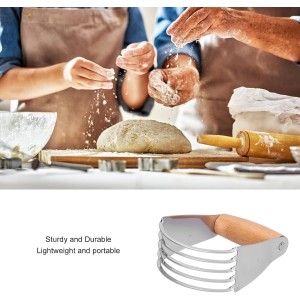 Dough Blender, Stainless Steel Pastry Cutter Heavy Duty Dough Cutter with Blades Pastry Blender and Butter Cutter Dough Flour Metal Mixer Cutter Portable Pastry Cutter for Baking Home, Wood Handle