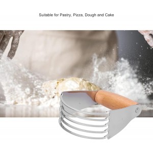 Dough Blender, Stainless Steel Pastry Cutter Heavy Duty Dough Cutter with Blades Pastry Blender and Butter Cutter Dough Flour Metal Mixer Cutter Portable Pastry Cutter for Baking Home, Wood Handle