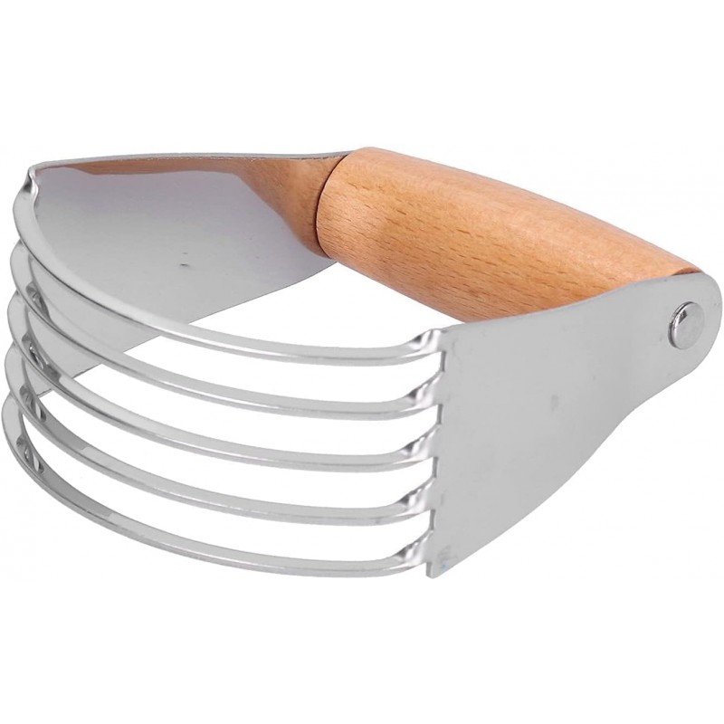 Dough Blender, Stainless Steel Pastry Cutter Heavy Duty Dough Cutter with Blades Pastry Blender and Butter Cutter Dough Flour Metal Mixer Cutter Portable Pastry Cutter for Baking Home, Wood Handle