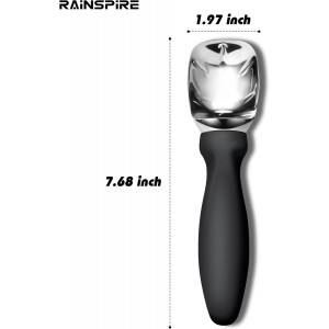 Rainspire Ice Cream Scoop Stainless Steel with Comfortable Handle, Ice Cream Scooper Heavy Duty, Ice Cream Spade Great for Spooning Frozen Hard Gelato and Sorbet, Cookie Dough, Melon, Black