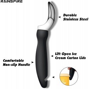 Rainspire Ice Cream Scoop Stainless Steel with Comfortable Handle, Ice Cream Scooper Heavy Duty, Ice Cream Spade Great for Spooning Frozen Hard Gelato and Sorbet, Cookie Dough, Melon, Black