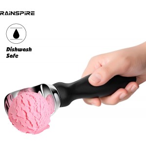 Rainspire Ice Cream Scoop Stainless Steel with Comfortable Handle, Ice Cream Scooper Heavy Duty, Ice Cream Spade Great for Spooning Frozen Hard Gelato and Sorbet, Cookie Dough, Melon, Black