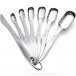 Rainspire Heavy Duty Measuring Spoons Set Stainless Steel, Metal Measuring Cups and Spoons Set for Dry or Liquid, Fits in Spice Jar, Home Gadgets Kitchen Gadgets, Set of 7 Including Leveler