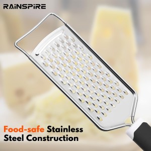 Rainspire Professional Cheese Graters for Kitchen Stainless Steel Handheld, Metal Lemon Zester Grater With Handle For Cheese, Chocolate, Spices, Kitchen Gadgets And Tools, Soft Grip Handle, Black