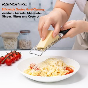 Rainspire Professional Cheese Graters for Kitchen Stainless Steel Handheld, Metal Lemon Zester Grater With Handle For Cheese, Chocolate, Spices, Kitchen Gadgets And Tools, Soft Grip Handle, Black