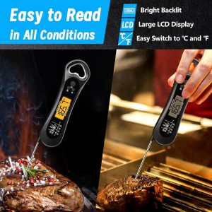 Digital Meat Thermometer for Cooking, Biison Wireless Instant Read Meat Thermometer Waterproof, Backlight, Ultra-Fast Accurate and 180° Folding Probe Kitchen Thermometer for Turkish/Grill