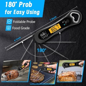 Digital Meat Thermometer for Cooking, Biison Wireless Instant Read Meat Thermometer Waterproof, Backlight, Ultra-Fast Accurate and 180° Folding Probe Kitchen Thermometer for Turkish/Grill