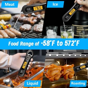 Digital Meat Thermometer for Cooking, Biison Wireless Instant Read Meat Thermometer Waterproof, Backlight, Ultra-Fast Accurate and 180° Folding Probe Kitchen Thermometer for Turkish/Grill