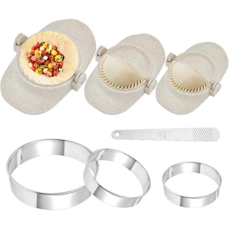 7 Pieces Empanada Maker Press, All-in-One 3 Size (4.25/3.14/2.67in) Dumpling Maker Press with Dough Cutter and Stuffing Spoon, Dumpling Mold for Pierogi, Chinese Dumplings, Ravioli and Pie
