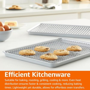 Amazon Basics Ceramic Nonstick Baking Sheets & Cooling Rack Set, Dishwasher Safe, Oven Safe, Half Sheet Size, Gray, 2-Pack