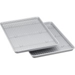 Amazon Basics Ceramic Nonstick Baking Sheets & Cooling Rack Set, Dishwasher Safe, Oven Safe, Half Sheet Size, Gray, 2-Pack