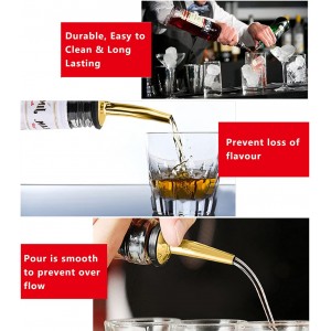 2 Pcs Liquor Pour Spouts, Stainless Steel Liquor Bottle Pourers with Rubber Dust Caps and Cleaning Brush,for Pours Liquid, Olive Oil, Wine(Gold)