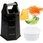 Box Grater, Cheese Grater Shredder Stainless Steel with 6 Sides, Best for Parmesan Cheese, Vegetables, Potatoes, Carrot, Ginger, Mandoline Vegetable Slicer with Detachable Container, Black