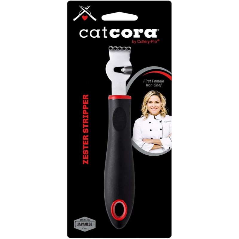 CatCora Citrus Zester Stripper, Professional Japanese Stainless Steel Blade For Zesting, Citrus Peel Twists, and Chocolate Curl Garnishes, Ergonomic Soft-Grip Handle