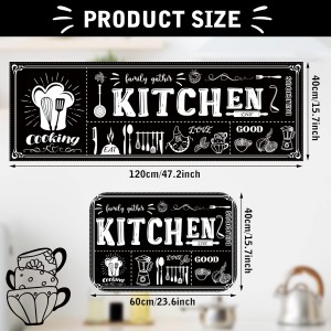 Sinmoe 3 Pcs Kitchen Rug Set Non Skid Thick Black Kitchen Rugs and Mats Stain Resistant Anti Fatigue Mats for Microfiber Floor Non Slip Backing Mat, 15.7