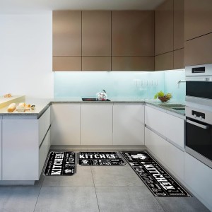 Sinmoe 3 Pcs Kitchen Rug Set Non Skid Thick Black Kitchen Rugs and Mats Stain Resistant Anti Fatigue Mats for Microfiber Floor Non Slip Backing Mat, 15.7